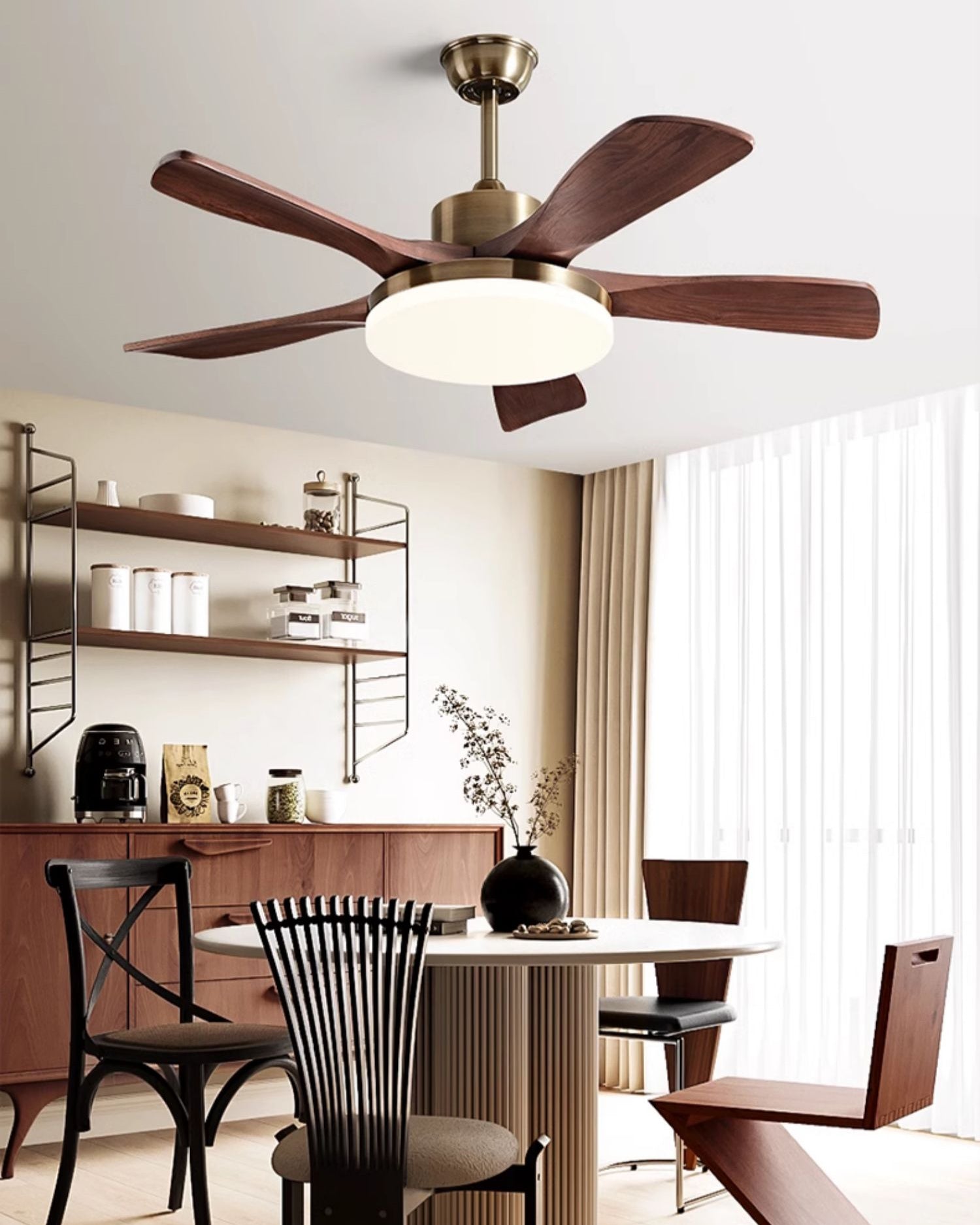 WOMO Gold Wood Ceiling Fan with Bright Light - WM5171