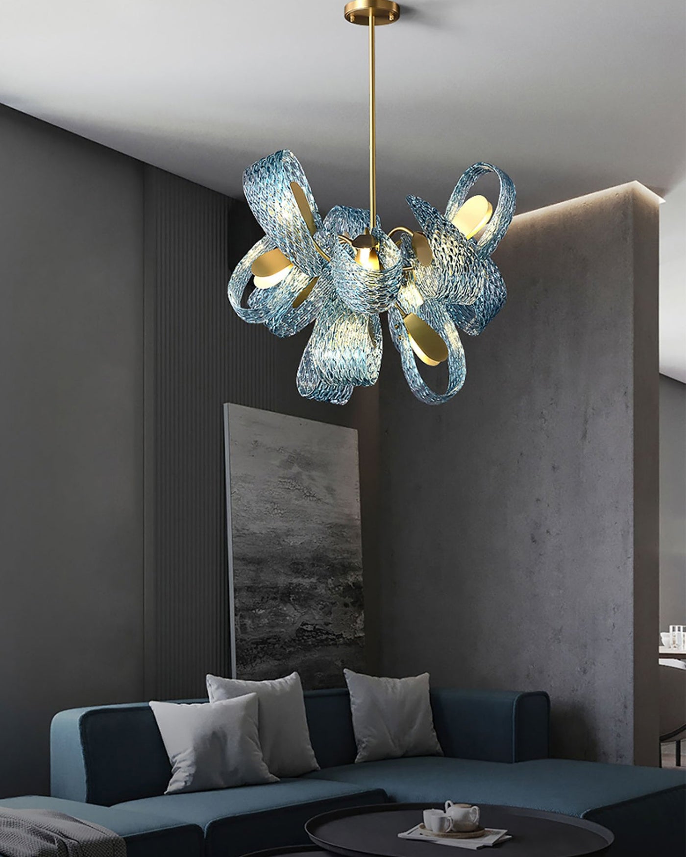 WOMO Peacock Blue Art Glass Chandelier-WM2213b
