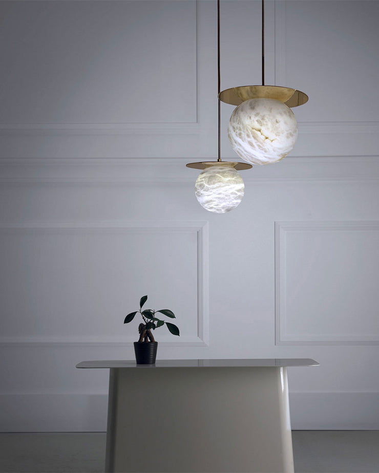 WOMO Alabaster Globe Disc Pendant Light-WM2921