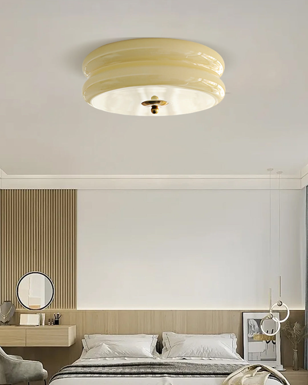 WOMO Round Cream Glass Flush Mount Ceiling Light-WM1132