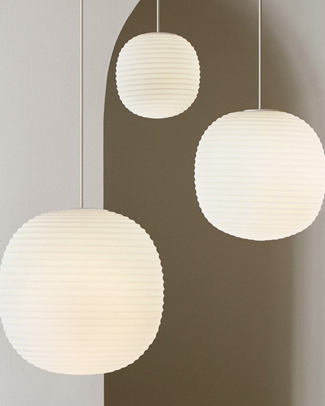 WOMO Lantern Ribbed Milk Glass Pendant Light-WM2676