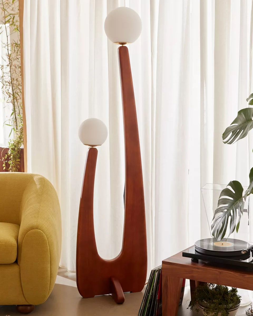 WOMO Globe Wood Sculptural Floor Lamp-WM7131