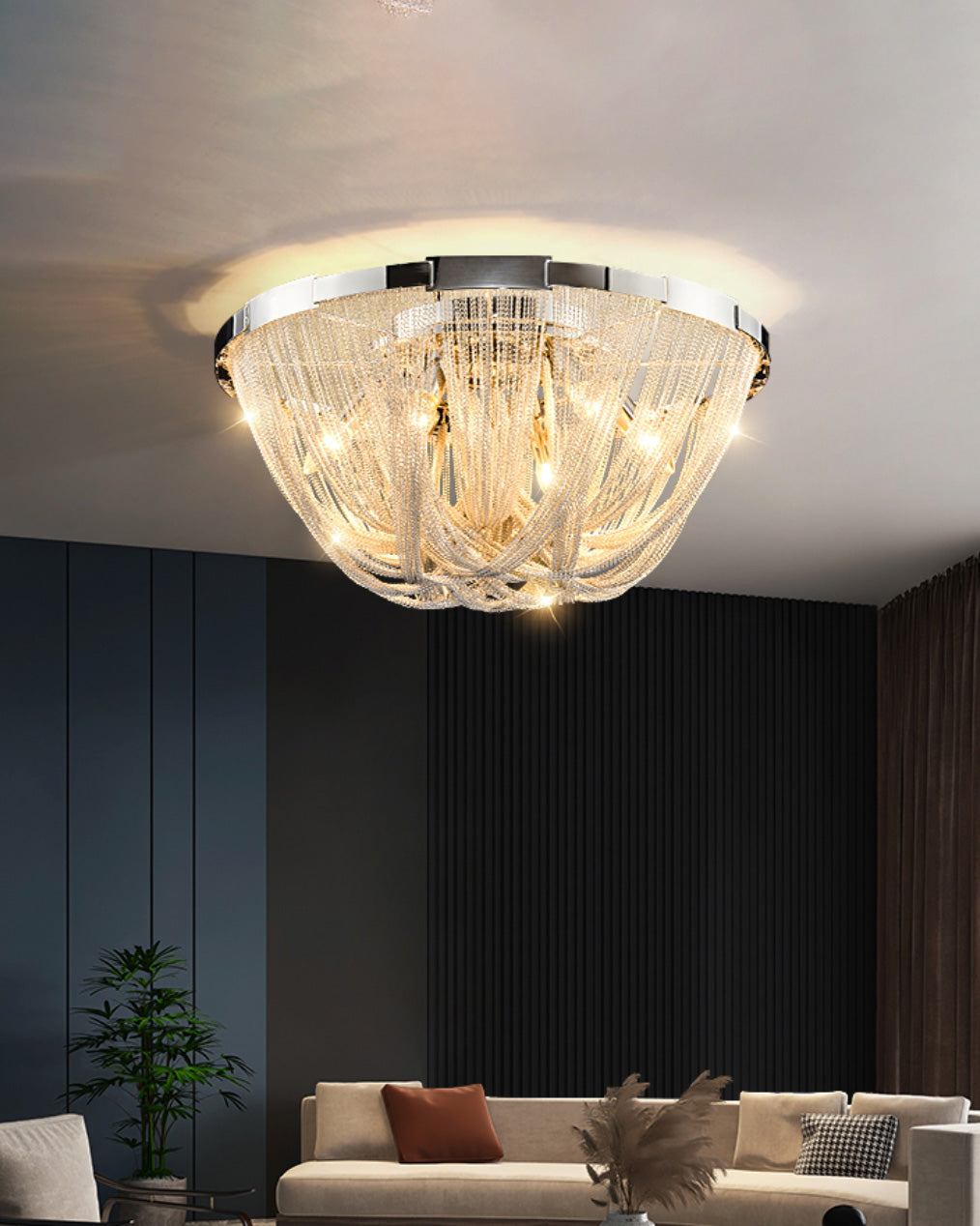 WOMO Bowl Fringe Flush Mount Ceiling Light-WM1137