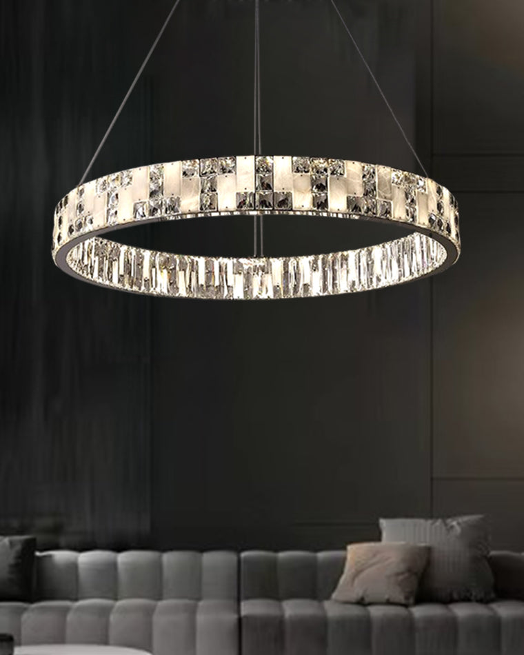 WOMO Round Crystal Alabaster Chandelier-WM2738