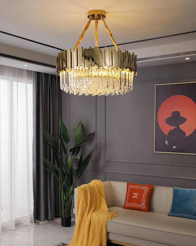 WOMO Gold Round Crystal Prism Chandelier-WM2185a