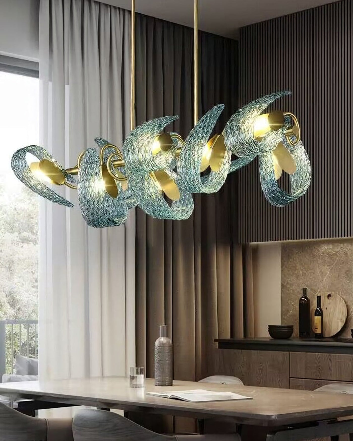 WOMO Peacock Art Glass Linear Chandelier-WM2213c