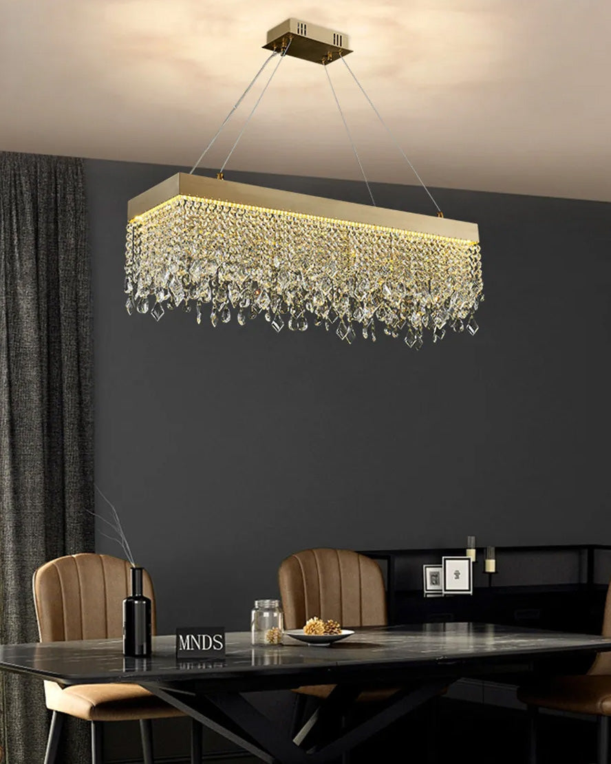 WOMO Rectangular Crystal Fringe Chandelier-WM2349