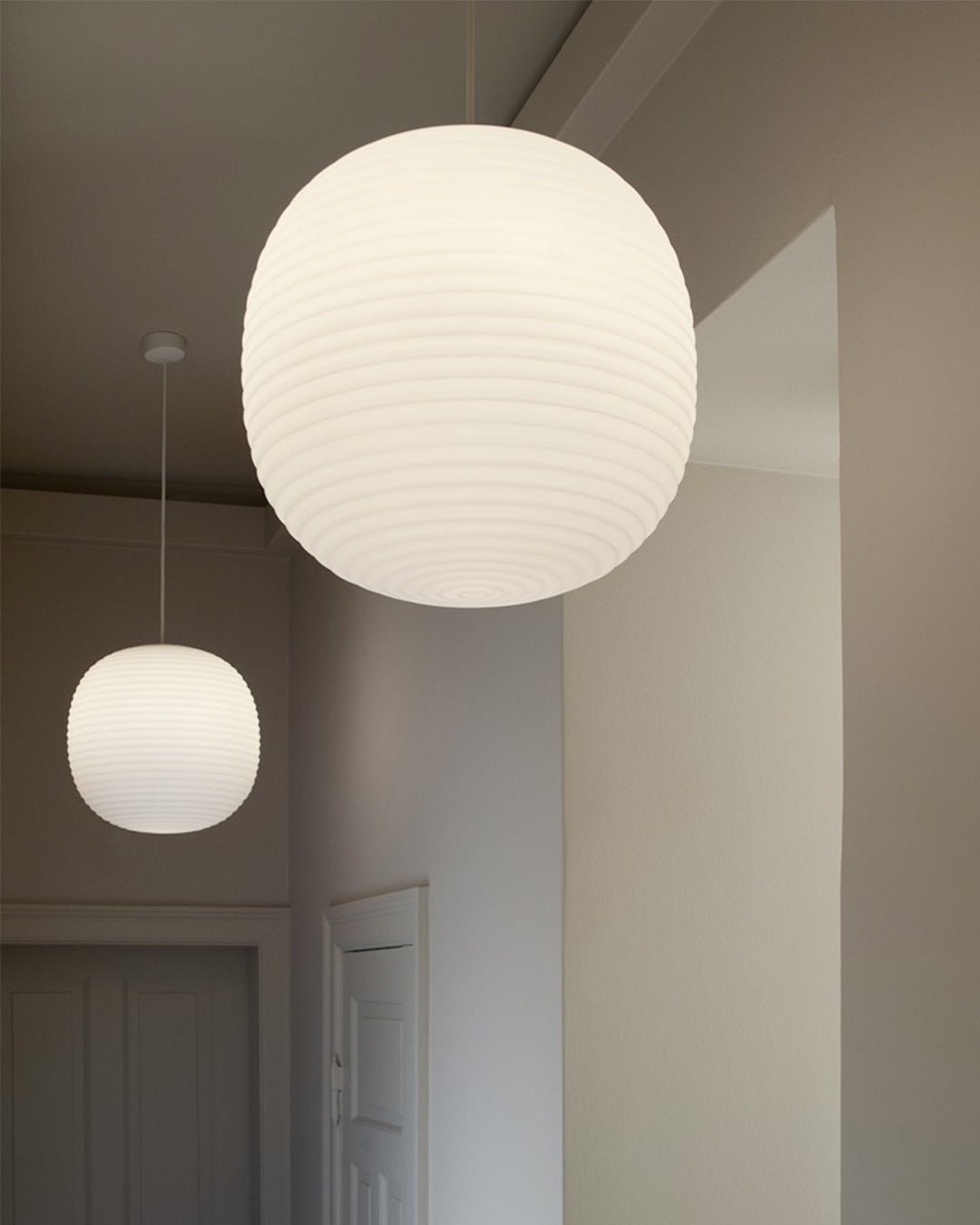 WOMO Lantern Ribbed Milk Glass Pendant Light-WM2676