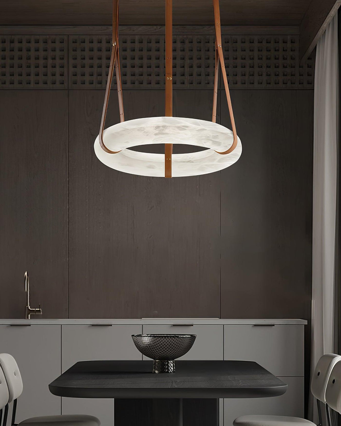 WOMO Alabaster Circular Leather Chandelier-WM2875