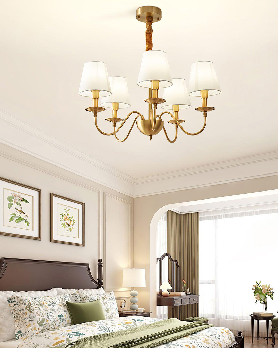 WOMO Gold Fabric Shaded Chandelier-WM2951