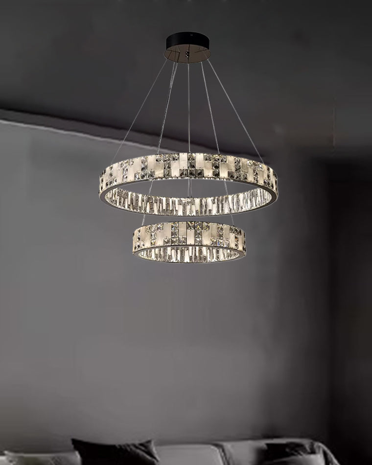 WOMO Tiered Round Crystal Alabaster Chandelier-WM2740