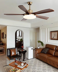 WOMO Gold Wood Ceiling Fan with Bright Light - WM5171