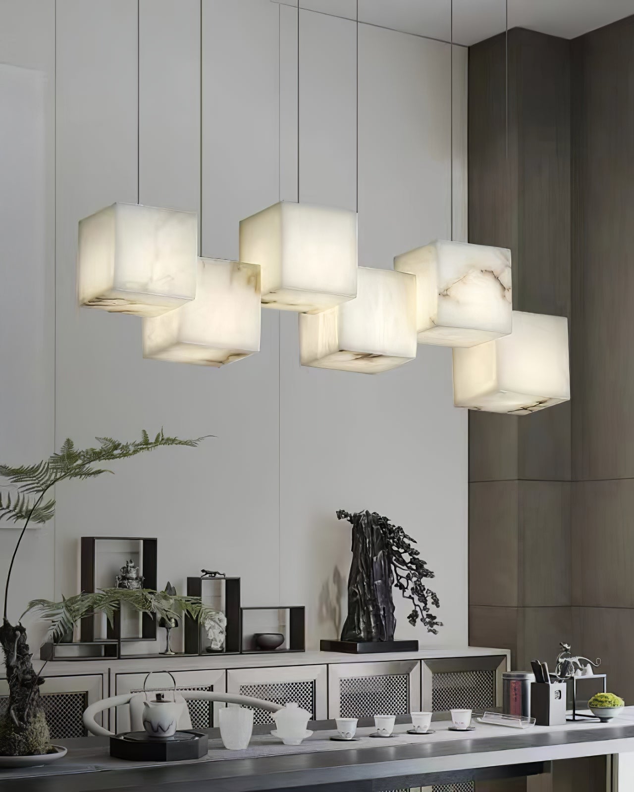 WOMO Cubic Staggered Alabaster Pendant Light-WM2852