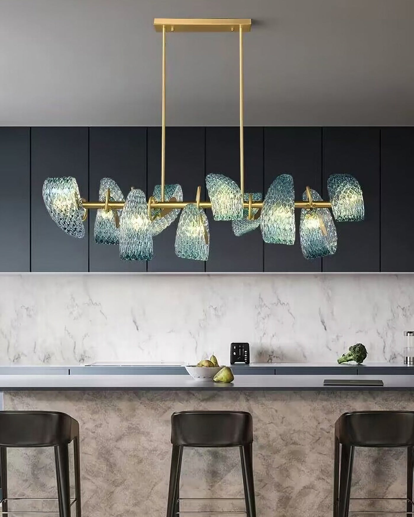 WOMO Peacock Blue Art Glass Linear Chandelier-WM2213c