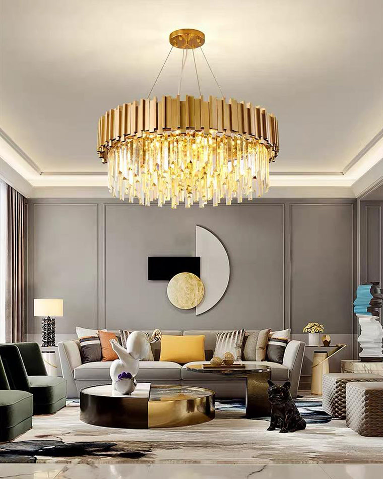WOMO Gold Round Crystal Prism Chandelier-WM2185a