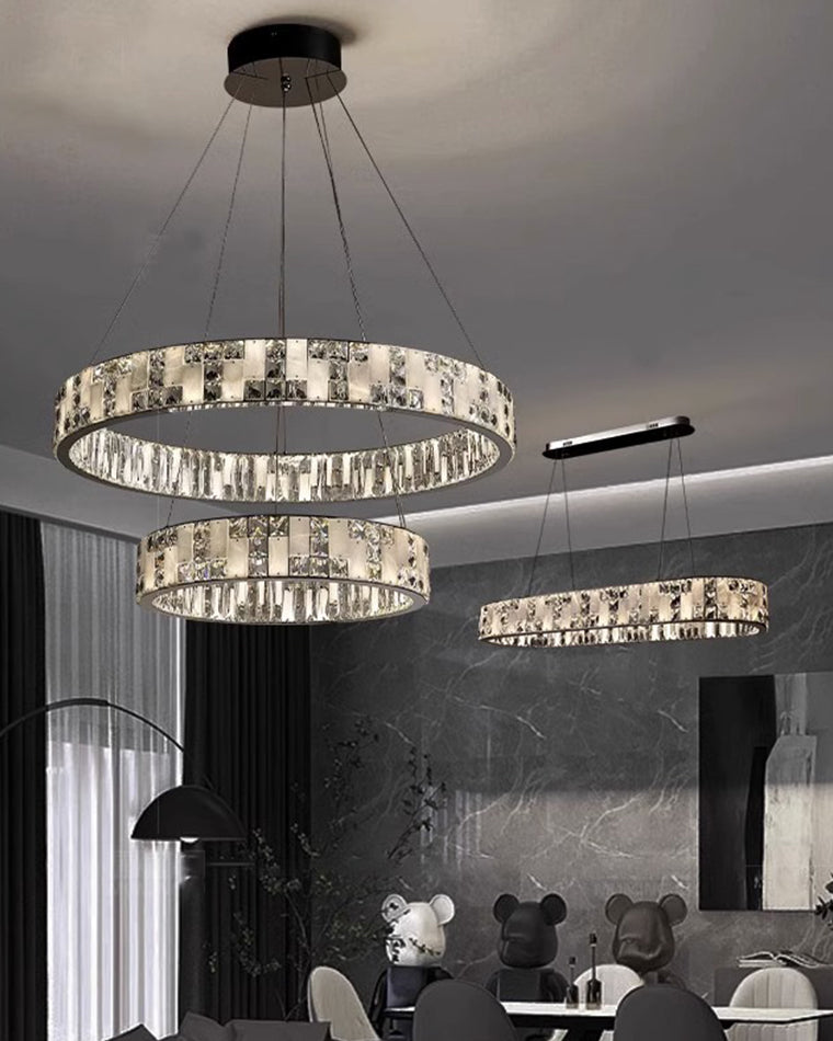 WOMO Tiered Round Crystal Alabaster Chandelier-WM2740