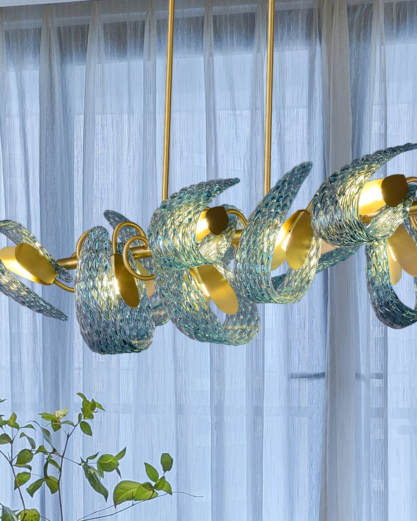 WOMO Peacock Art Glass Linear Chandelier-WM2213c