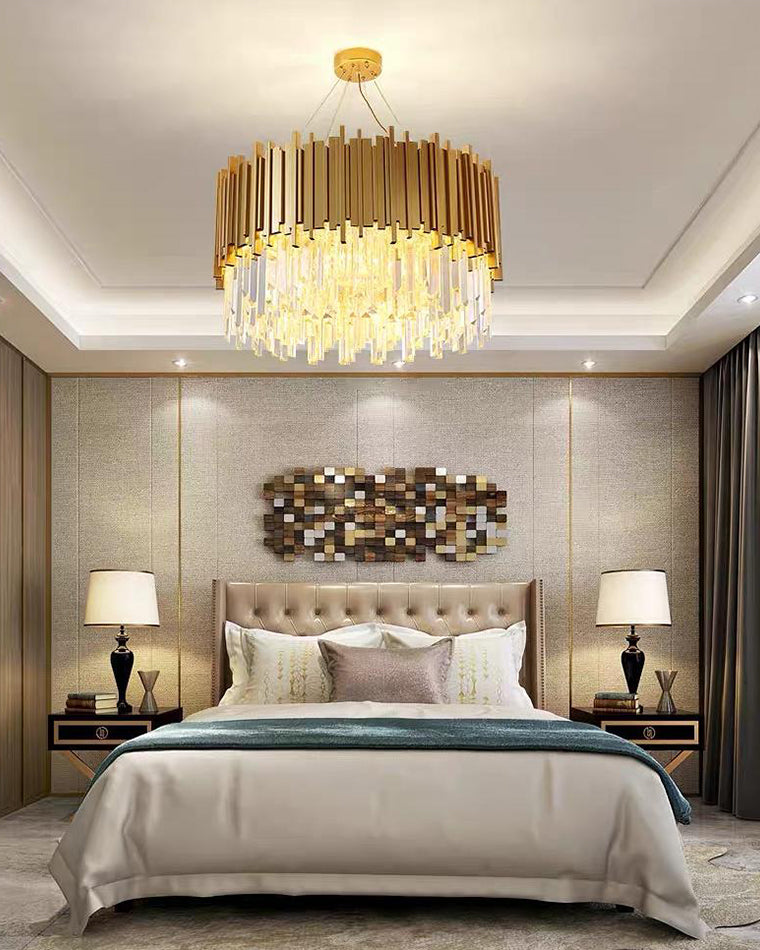 WOMO Gold Round Crystal Prism Chandelier-WM2185a