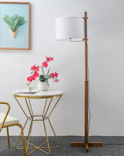 WOMO Wood Fabric Shaded Floor Lamp-WM7101