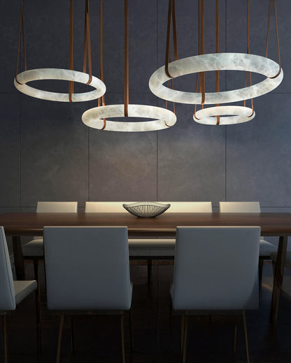 WOMO Alabaster Circular Leather Chandelier-WM2875