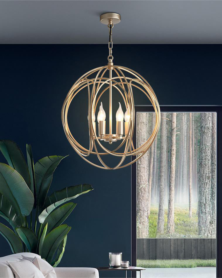 WOMO Gold Orb Cage Chandelier-WM2593