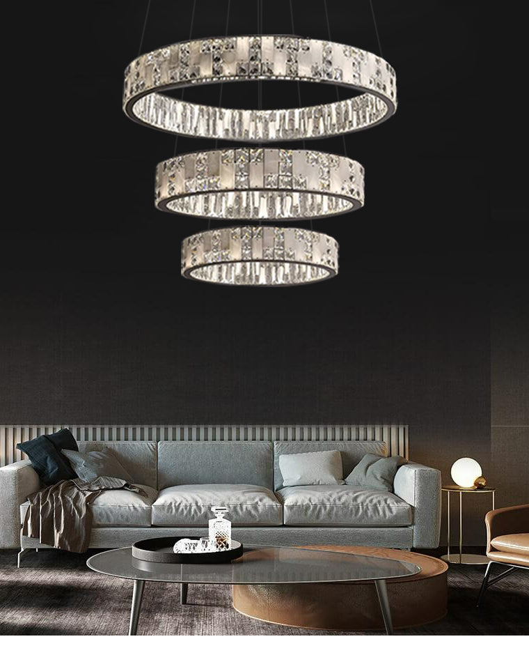 WOMO Tiered Round Crystal Alabaster Chandelier-WM2740