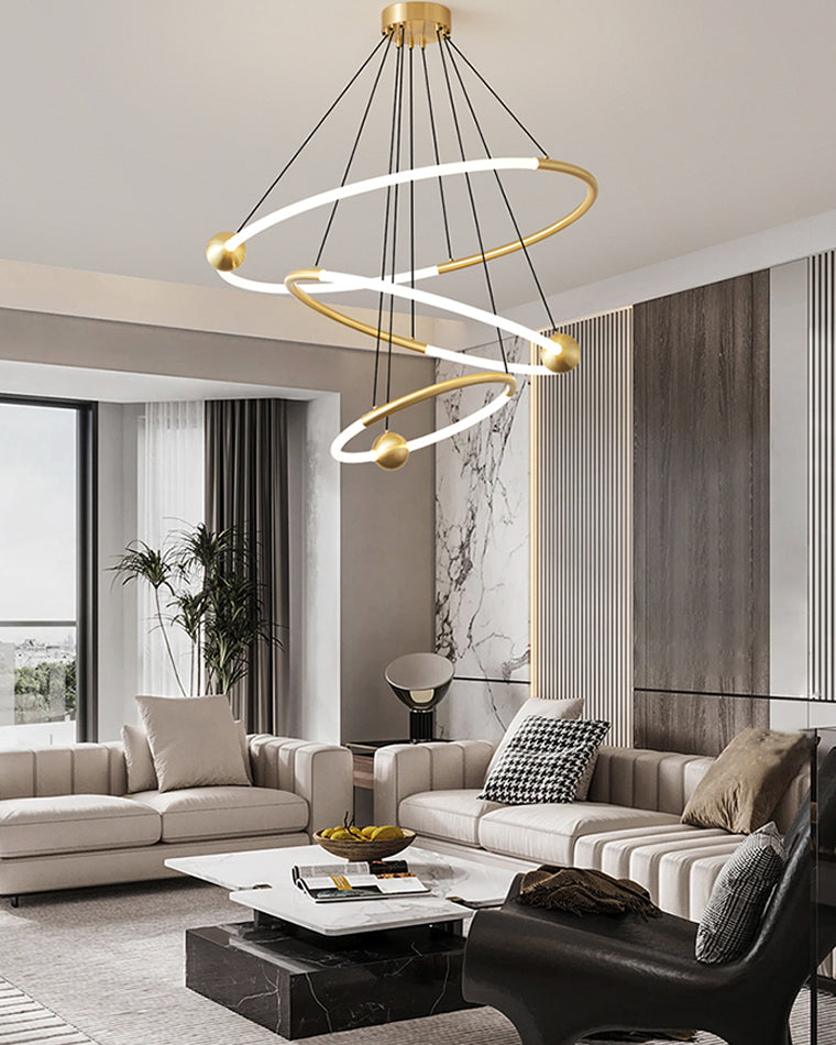 WOMO Tiered Circular Led Brass Chandelier-WM2342