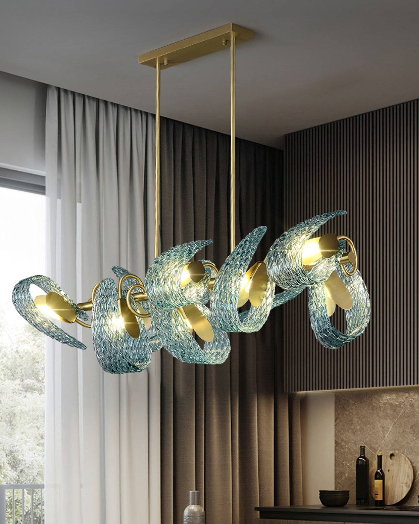 WOMO Peacock Art Glass Linear Chandelier-WM2213c