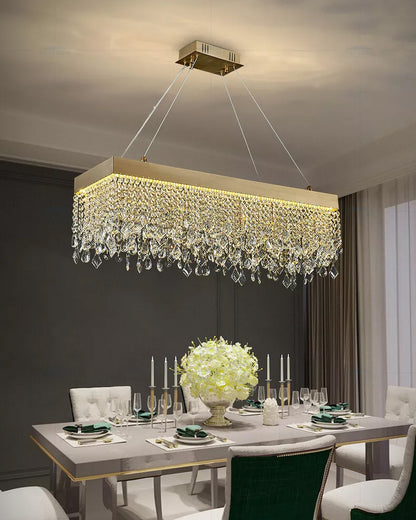 WOMO Rectangular Crystal Fringe Chandelier-WM2349