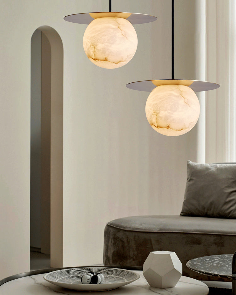 WOMO Disc Globe Alabaster Pendant Light-WM2836