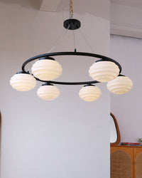 WOMO Fluted Glass Globe Round Chandelier-WM2767