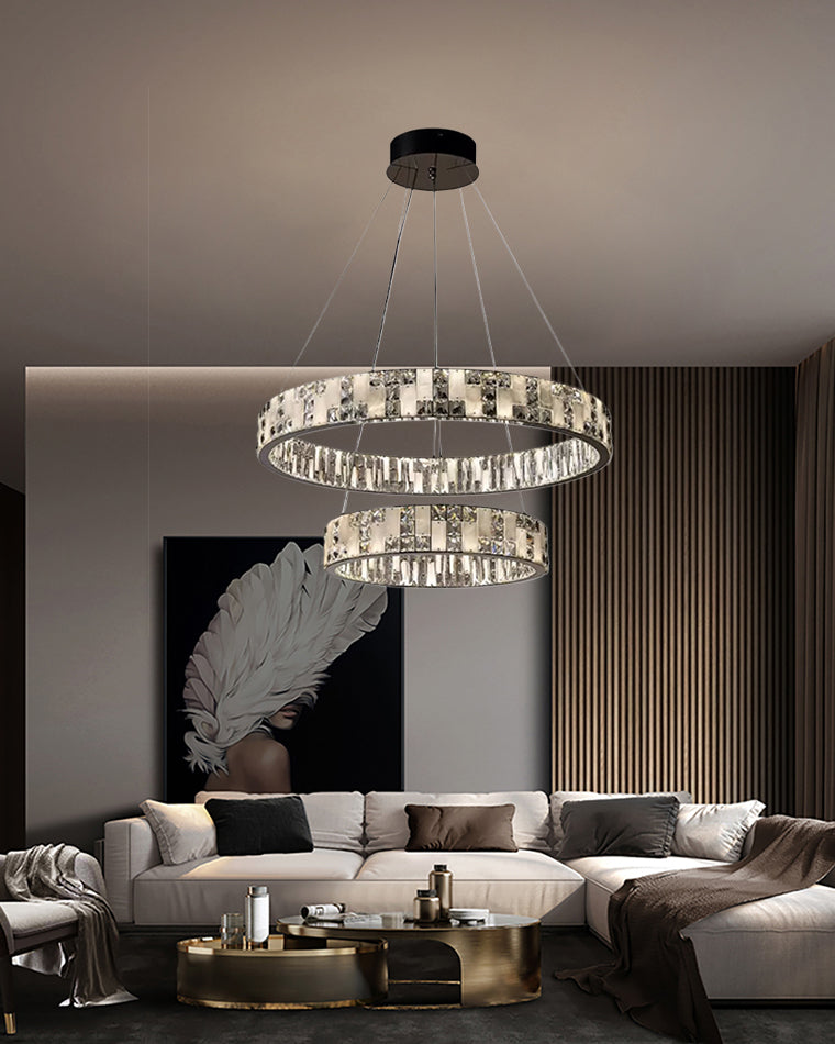 WOMO Tiered Round Crystal Alabaster Chandelier-WM2740