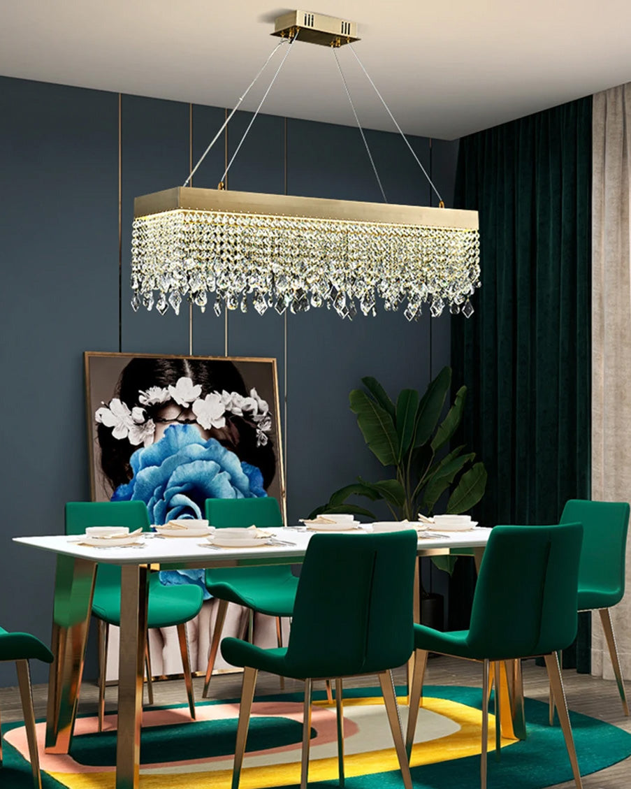 WOMO Rectangular Crystal Fringe Chandelier-WM2349