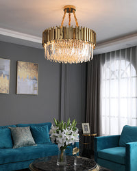 WOMO Gold Round Crystal Prism Chandelier-WM2185a