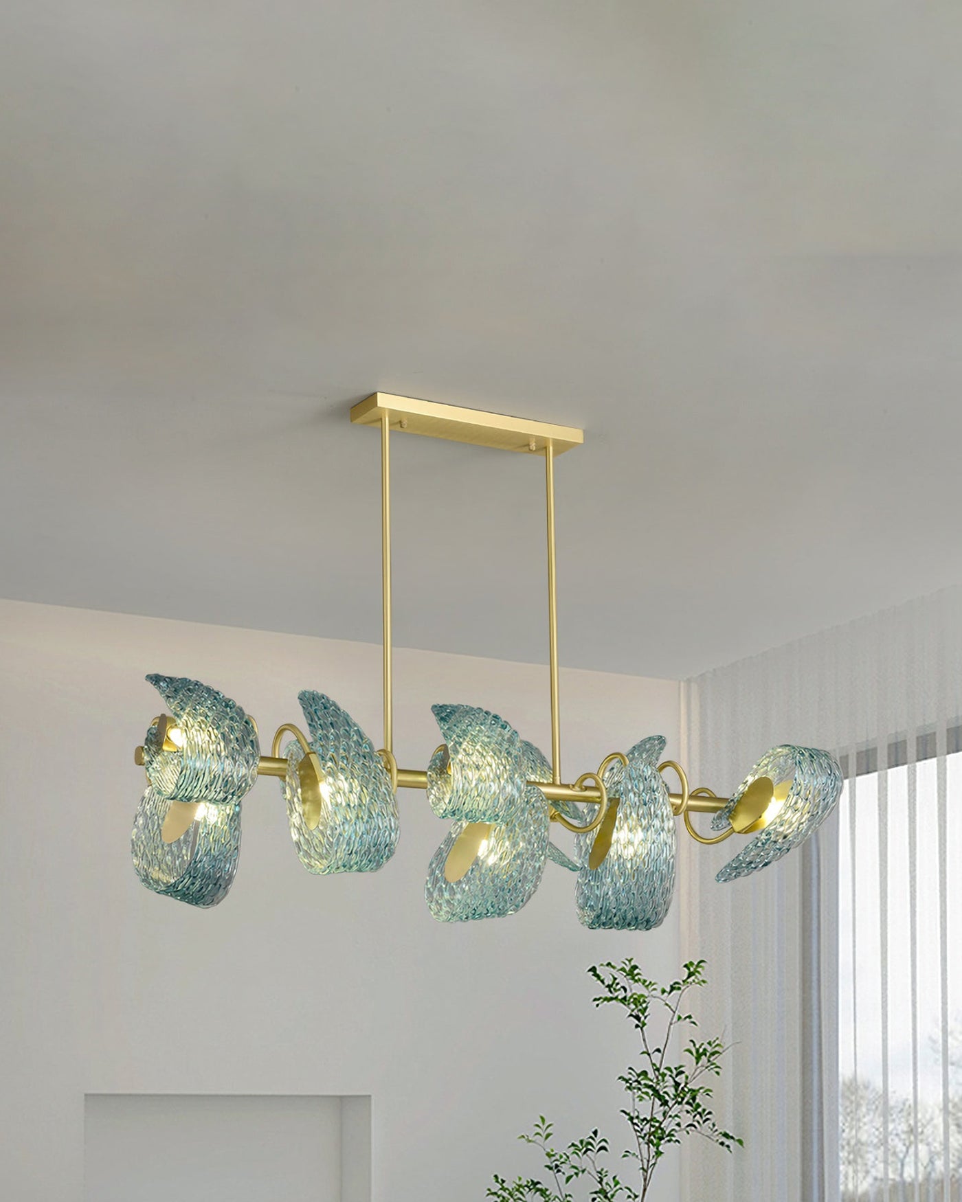 WOMO Peacock Art Glass Linear Chandelier-WM2213c