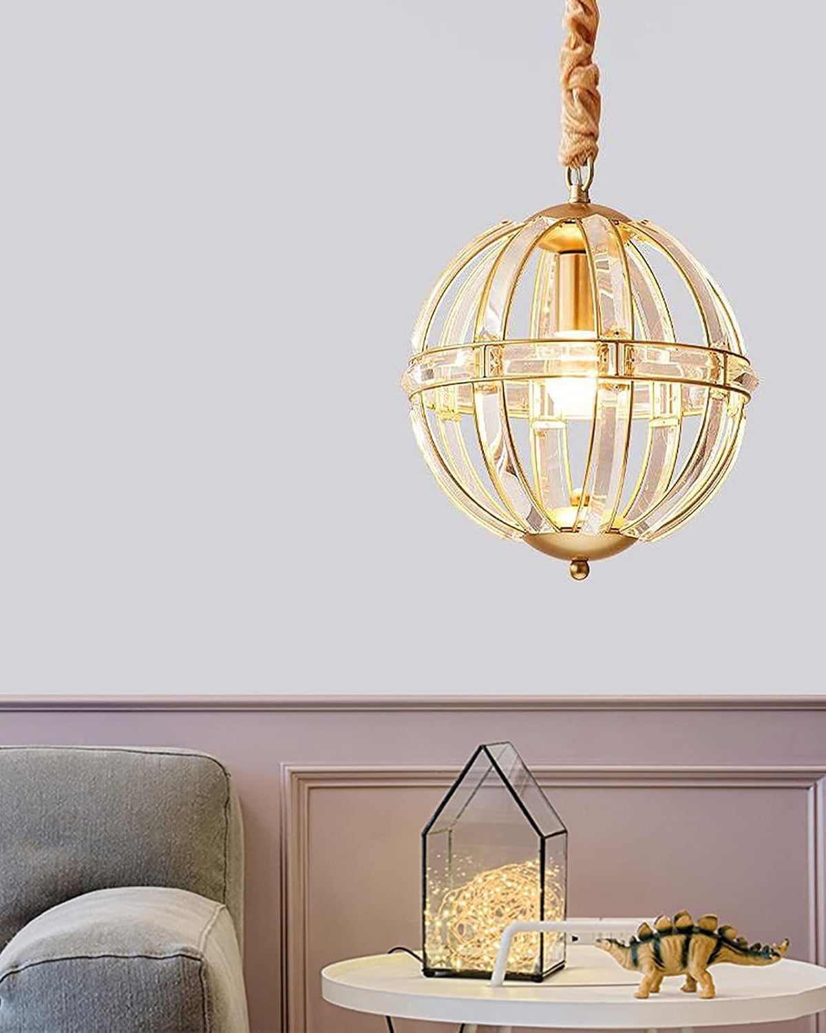 WOMO Cage Crystal Orb Pendant Light-WM2595