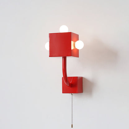 WOMO Red Square Mid Century Wall Sconce with Pull Chain-WM6050