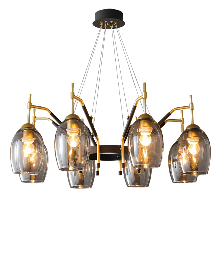 WOMO Black and Gold Glass Shaded Chandelier-WM2260