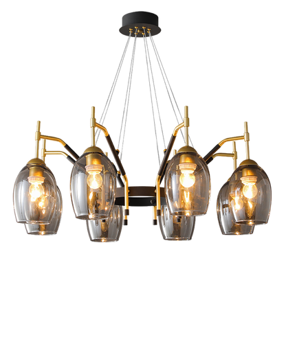 WOMO Black and Gold Glass Shaded Chandelier-WM2260