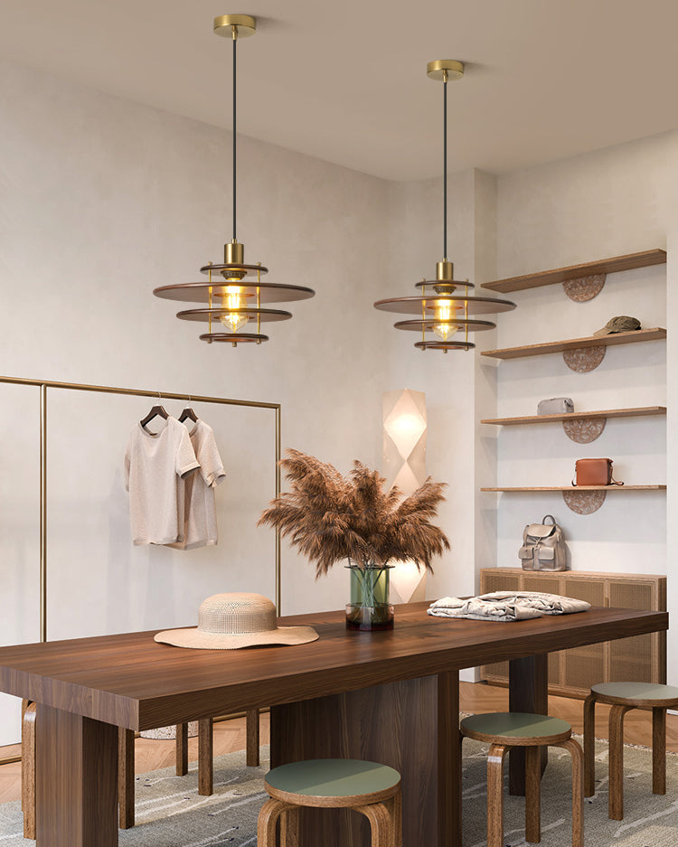 WOMO Walnut Flying Saucer Pendant Light-WM3003