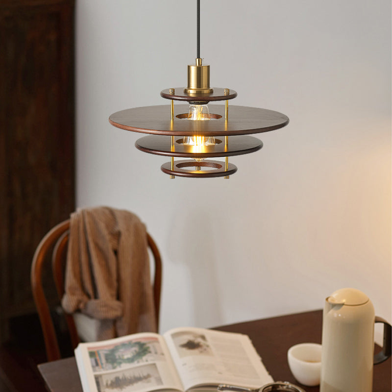 WOMO Walnut Flying Saucer Pendant Light-WM3003