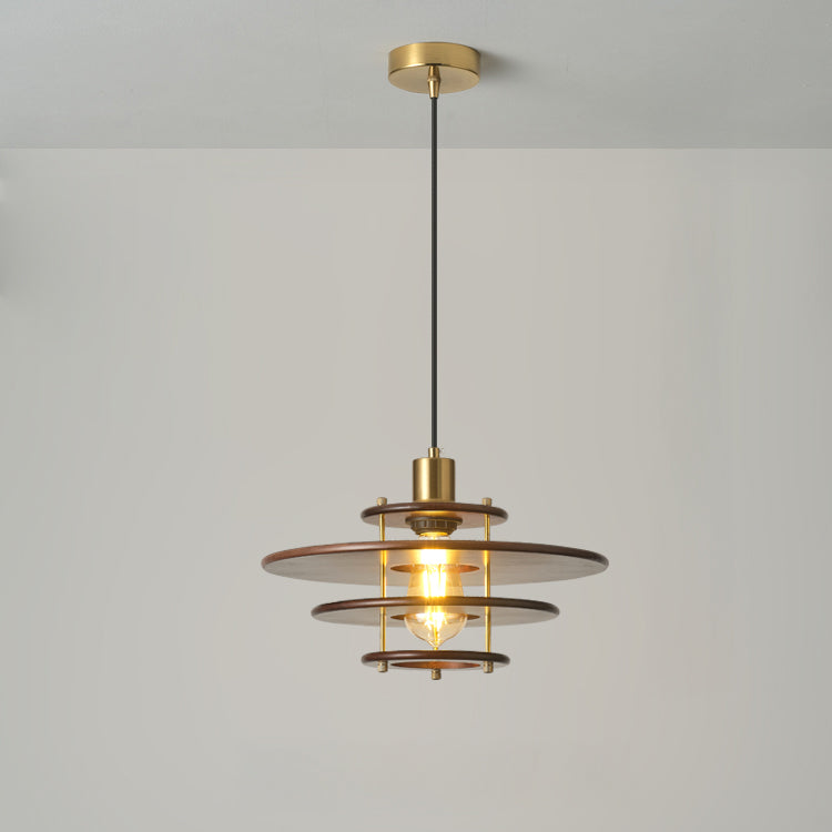 WOMO Walnut Flying Saucer Pendant Light-WM3003