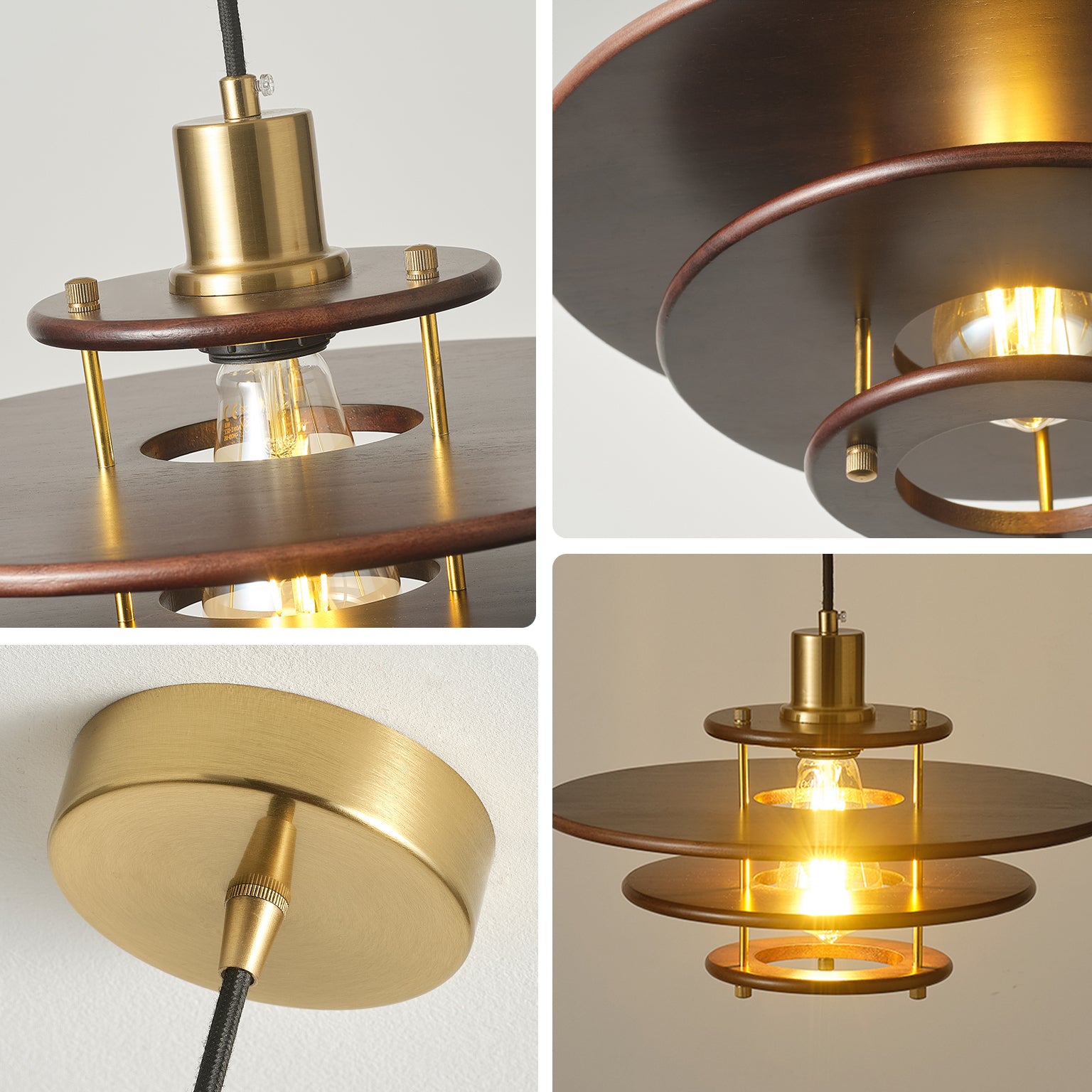 WOMO Walnut Flying Saucer Pendant Light-WM3003