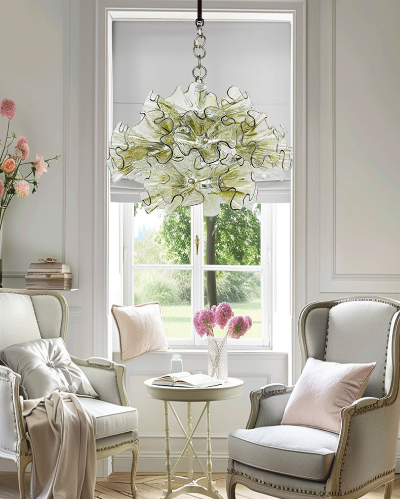 WOMO Green Glass Flower Chandelier-WM3017