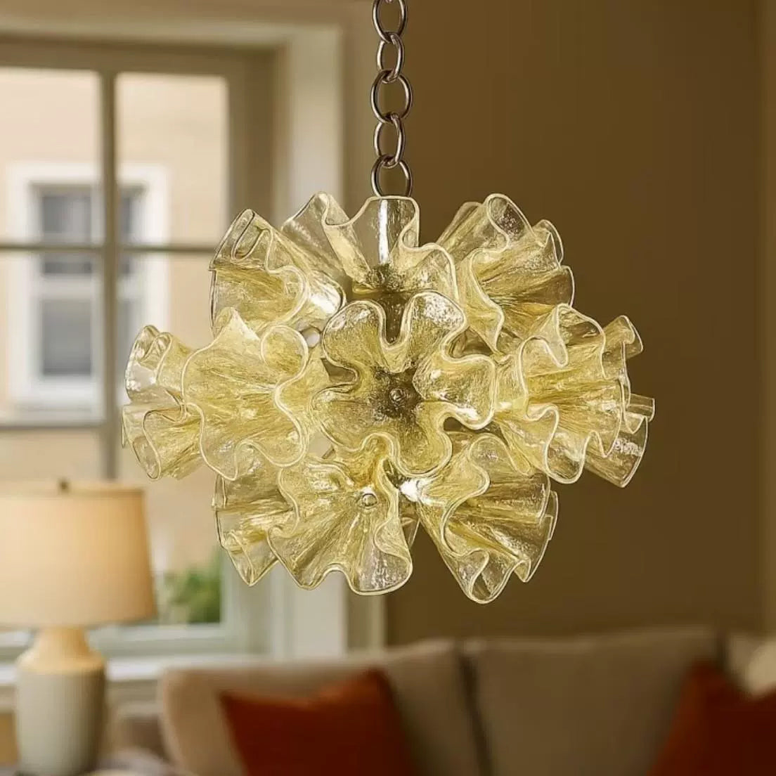 WOMO Green Glass Flower Chandelier-WM3017