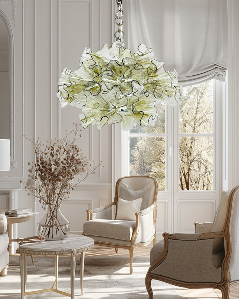 WOMO Green Glass Flower Chandelier-WM3017