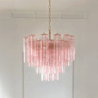 WOMO Pink Glass Tiered Chandelier-WM3018