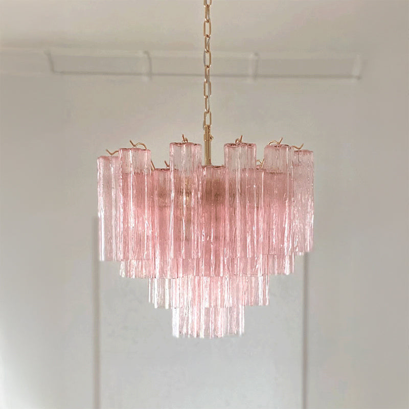 WOMO Pink Glass Tiered Chandelier-WM3018