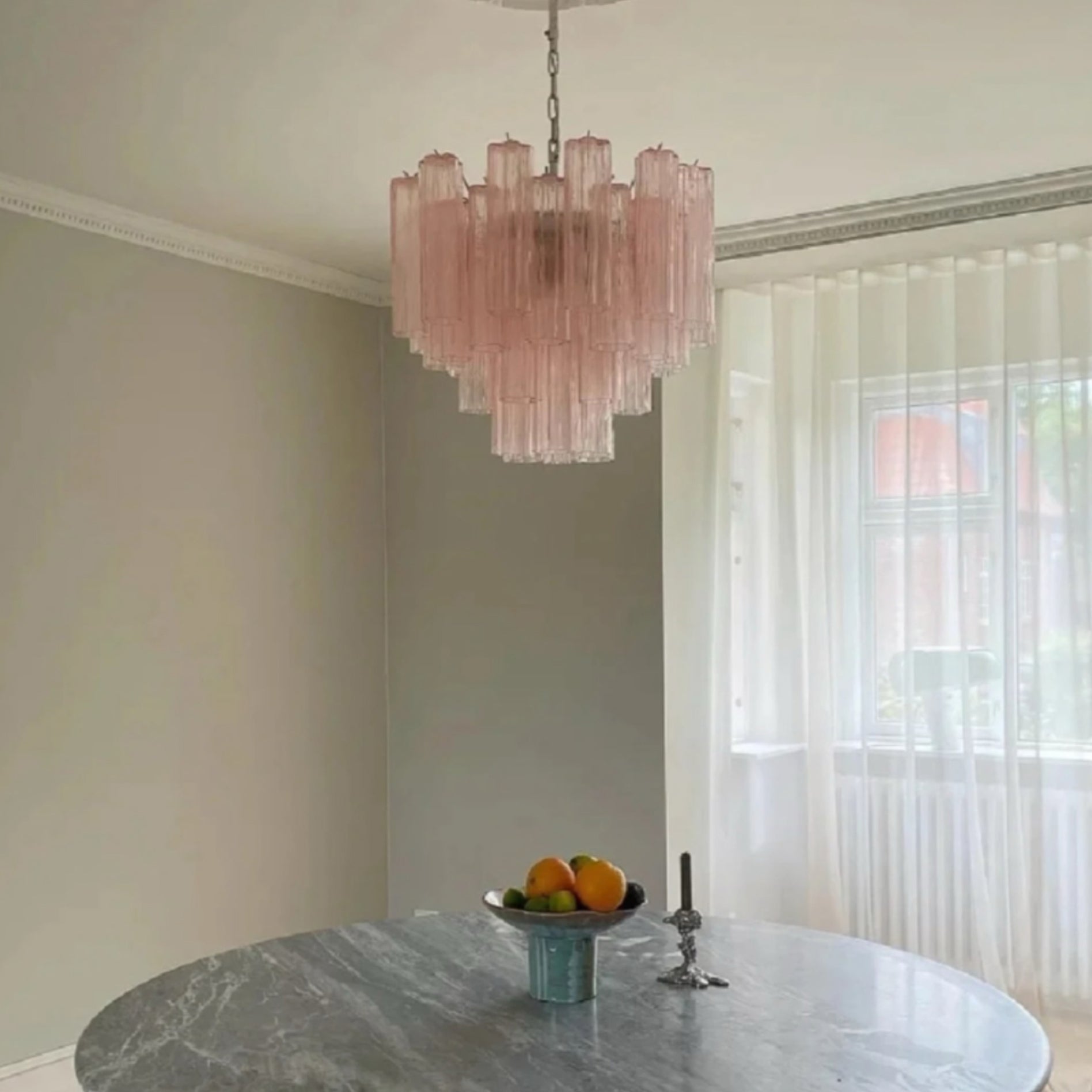 WOMO Pink Glass Tiered Chandelier-WM3018