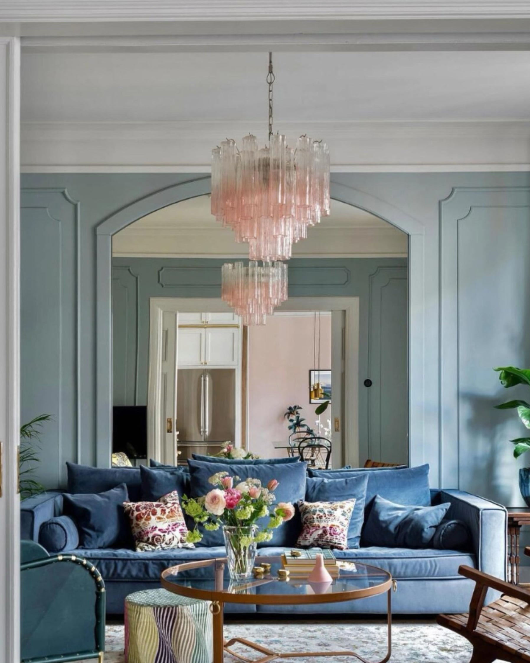 WOMO Pink Glass Tiered Chandelier-WM3018